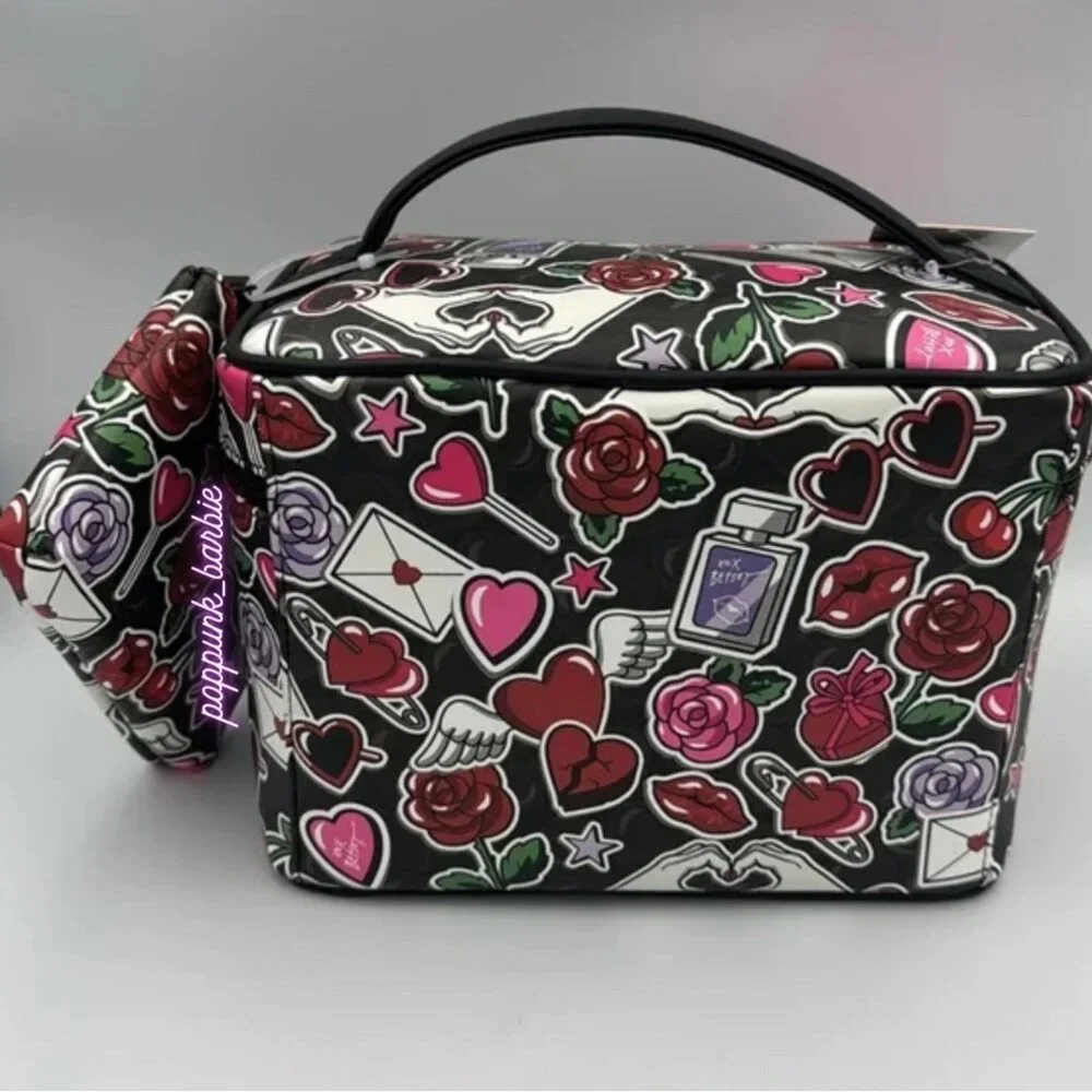 Betsey Johnson Hearts Roses Train Case + Wristlet‎ NWT Y2K Travel